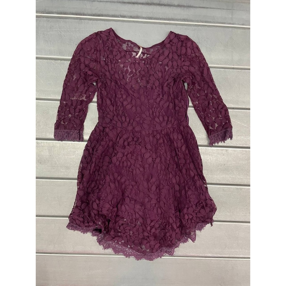 Free People Floral Lace Mini Flare Dress Womens 6 Beet Color Cocktail Dress